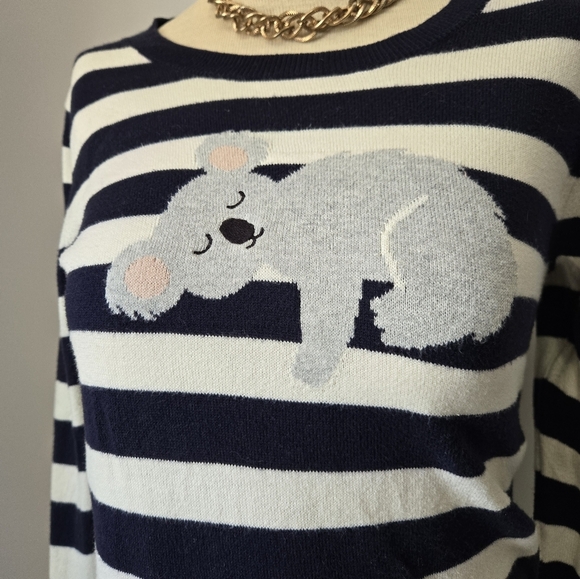J. CREW Navy And White Striped Cotton Top With Sleeping Koala Bear. Size XS - Picture 3 of 9